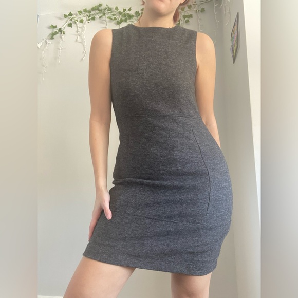 ZARA Basic Dark Grey Wool Aline Mini Dress - Picture 3 of 10